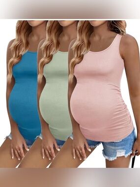 Sleeveless Maternity Tank Top pack - Pink, Blue & Sage